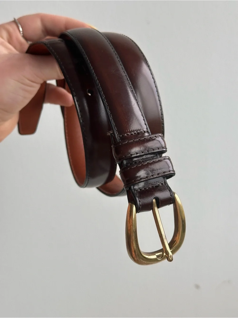 NWOT Peterborough Leather Belt in Dark Brown with Gold Buckle